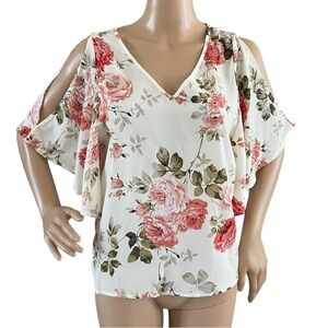 Every Rose Floral Top Cold Shoulder Sleeve